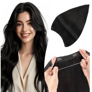 14” Jet Black Halo Human Hair Extensions 1 pc 60g #RB4
